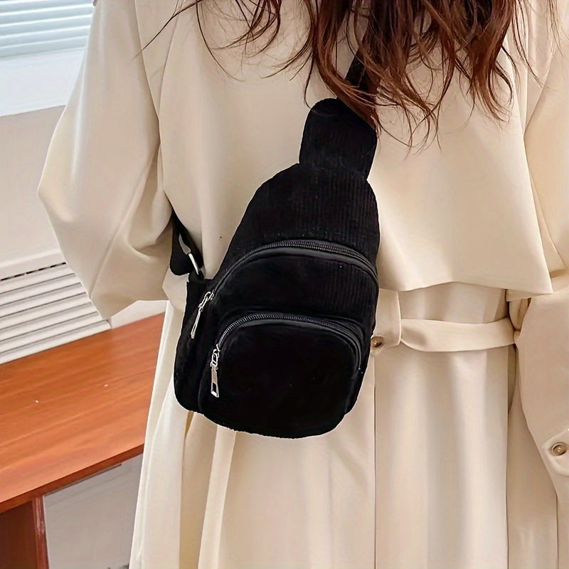 حقيبة نسائية عصرية سوداء من قطيفة Fashint