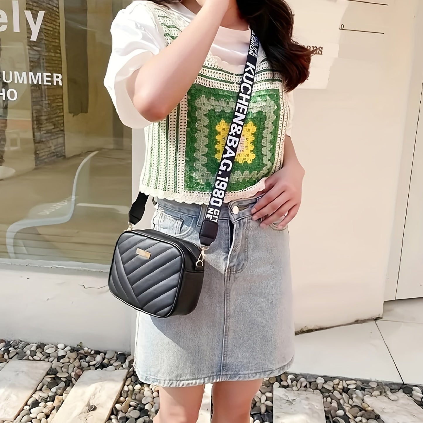 حقيبة كتف مربعة مخططة فاخرة مثالية للاستخدام اليومي Fashint