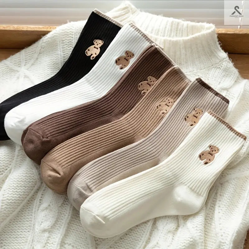جوارب قصيرة بتصميمات لطيفة من 5 أزواج Fashint