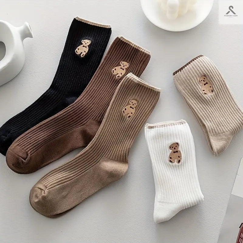 جوارب قصيرة بتصميمات لطيفة من 5 أزواج Fashint