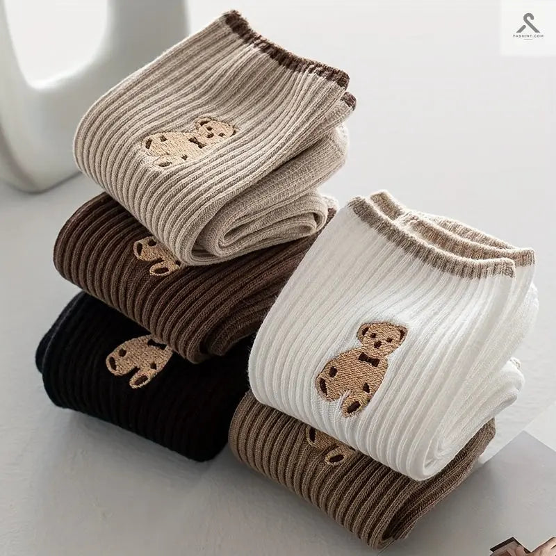 جوارب قصيرة بتصميمات لطيفة من 5 أزواج Fashint