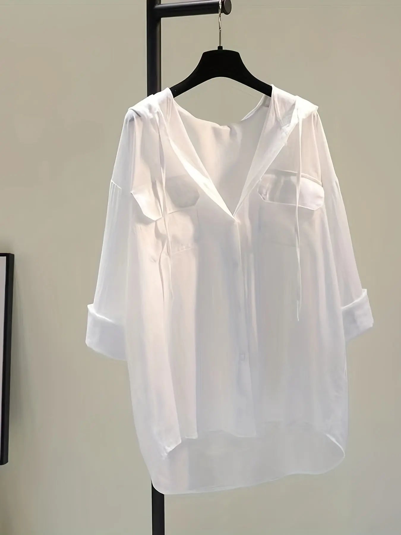بلوزة قطنية بأزرار ومزودة بغطاء رأس للنساء Fashint