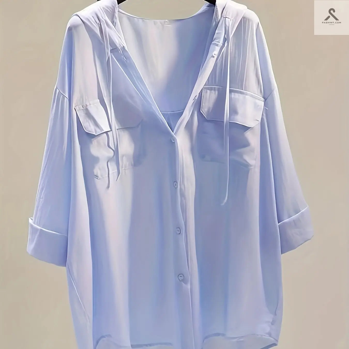 بلوزة قطنية بأزرار ومزودة بغطاء رأس للنساء Fashint