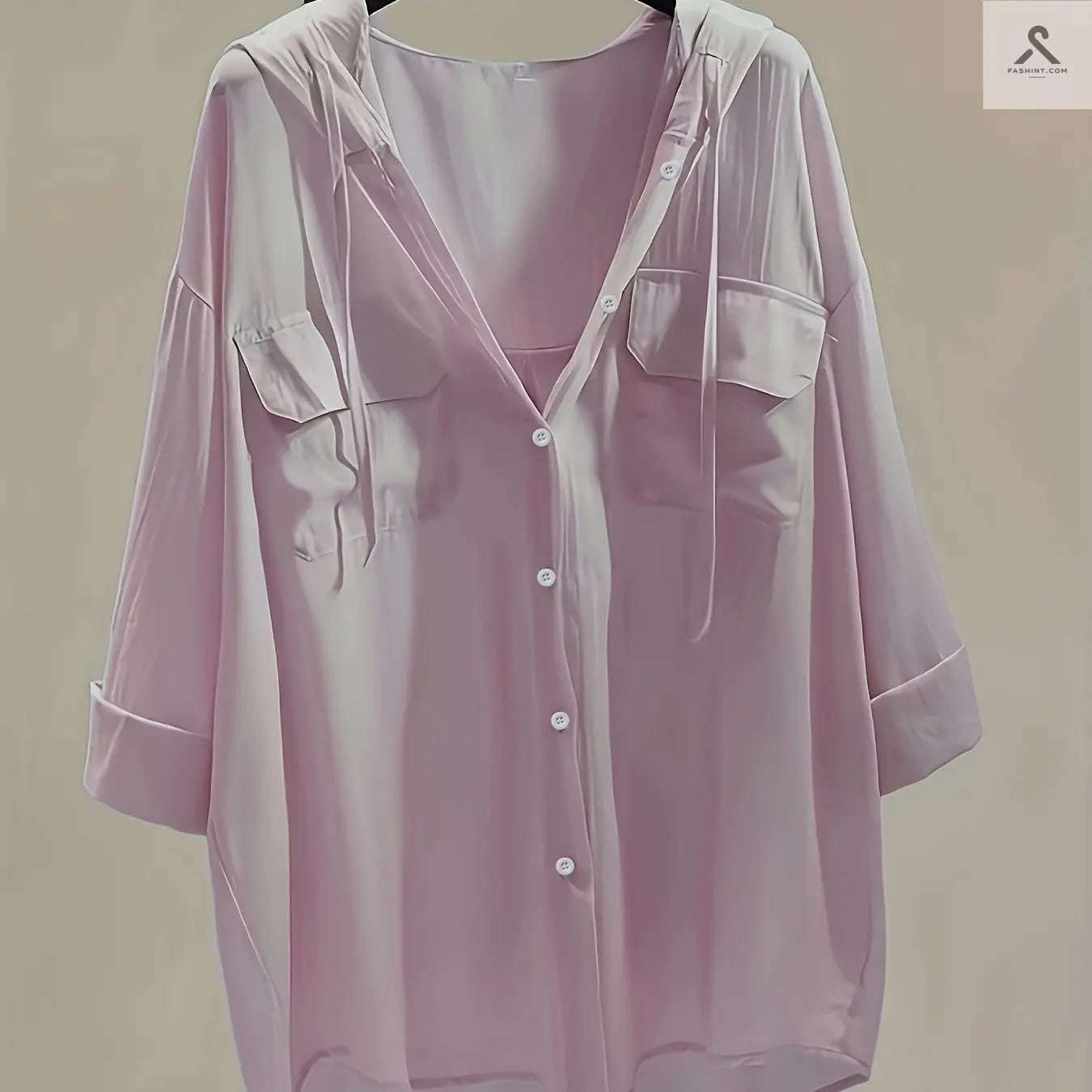 بلوزة قطنية بأزرار ومزودة بغطاء رأس للنساء Fashint