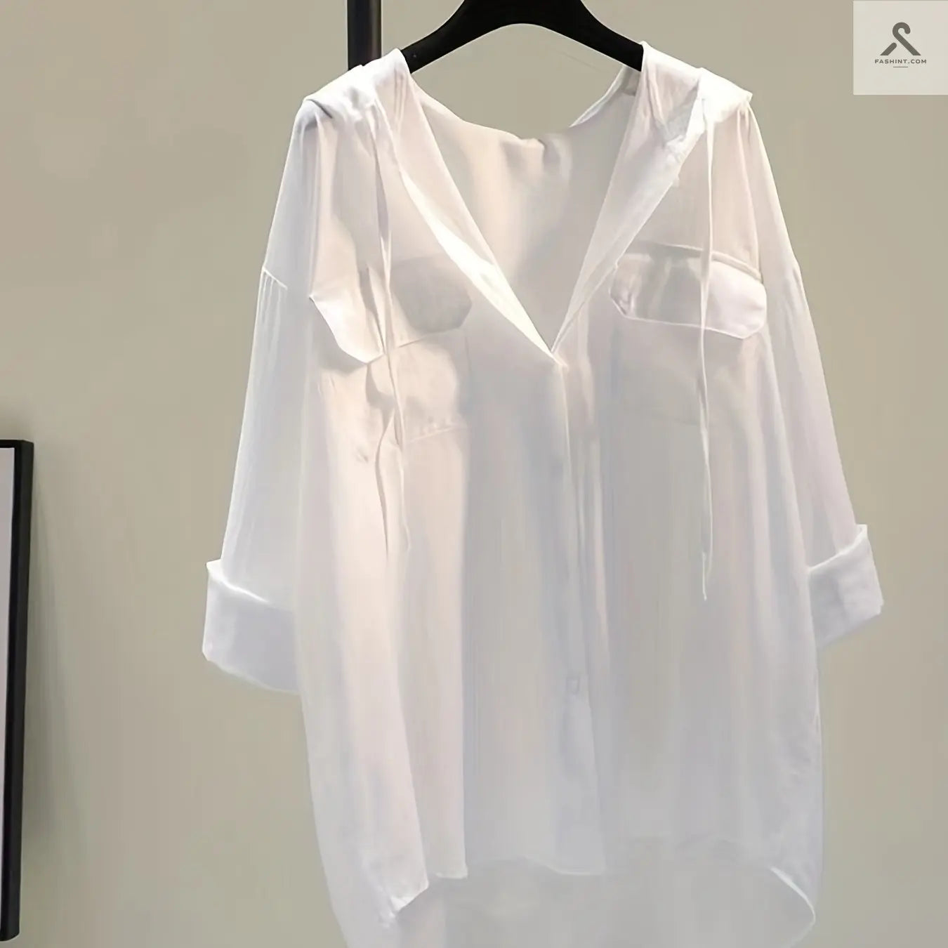 بلوزة قطنية بأزرار ومزودة بغطاء رأس للنساء Fashint