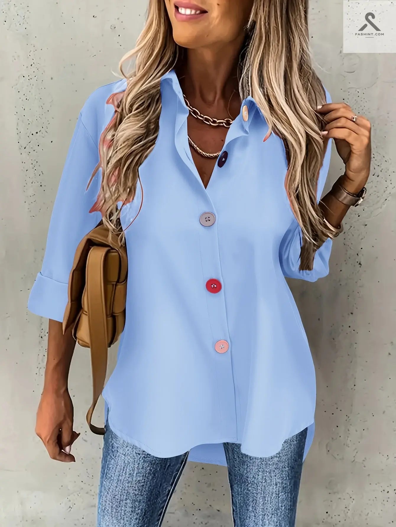 قمصان ملونة بأزرار نسائية عصرية Fashint