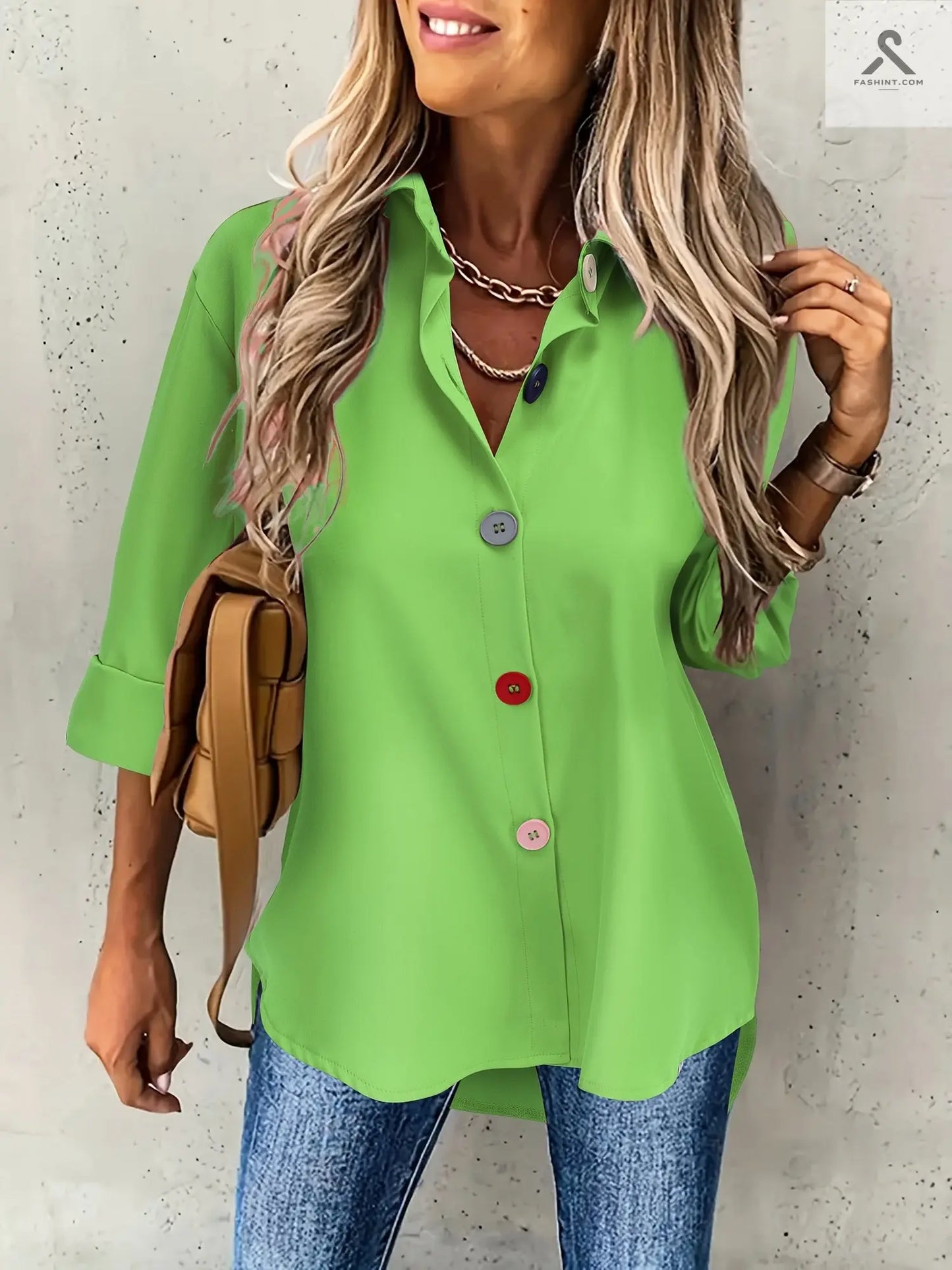 قمصان ملونة بأزرار نسائية عصرية Fashint