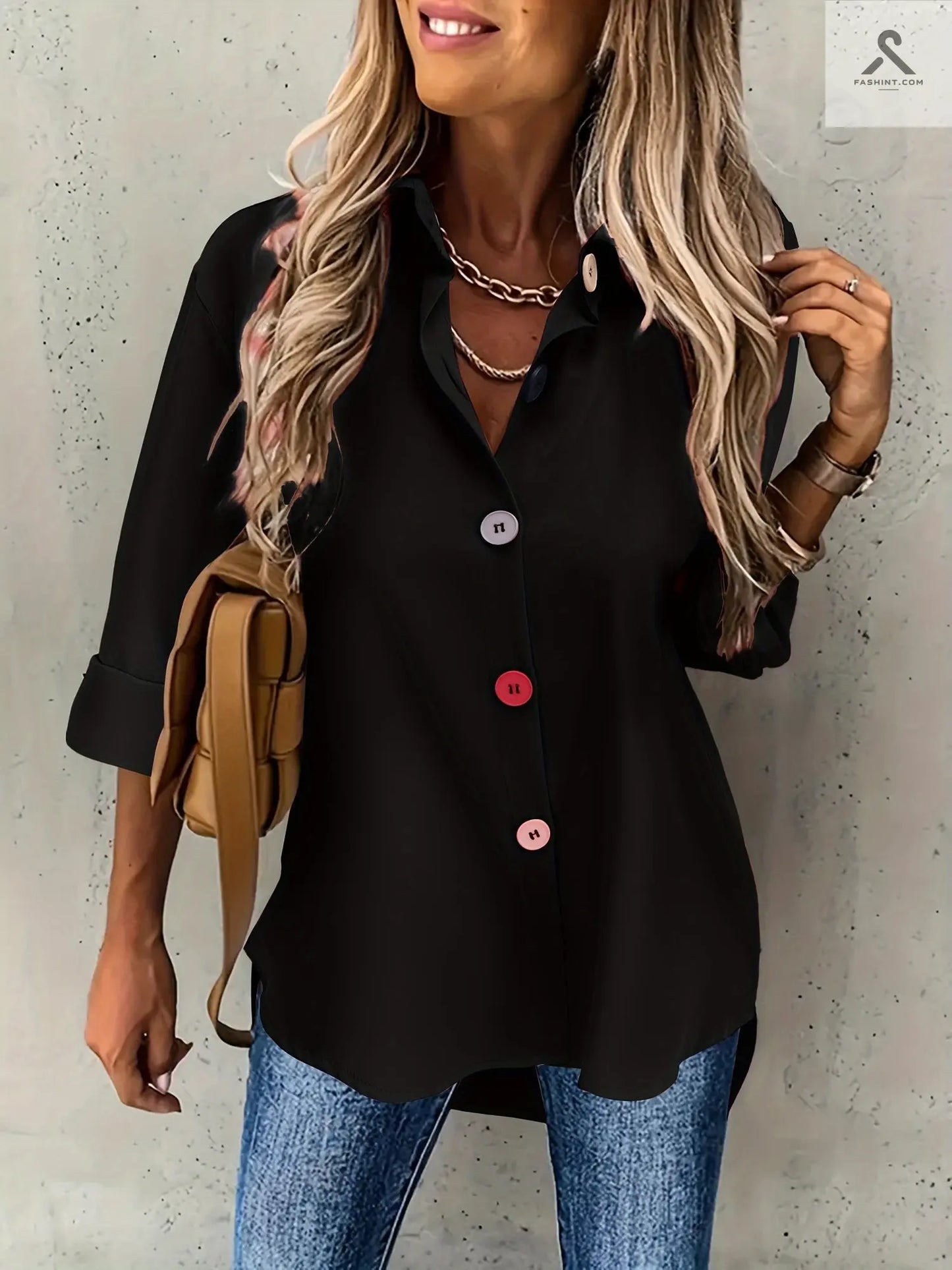 قمصان ملونة بأزرار نسائية عصرية Fashint
