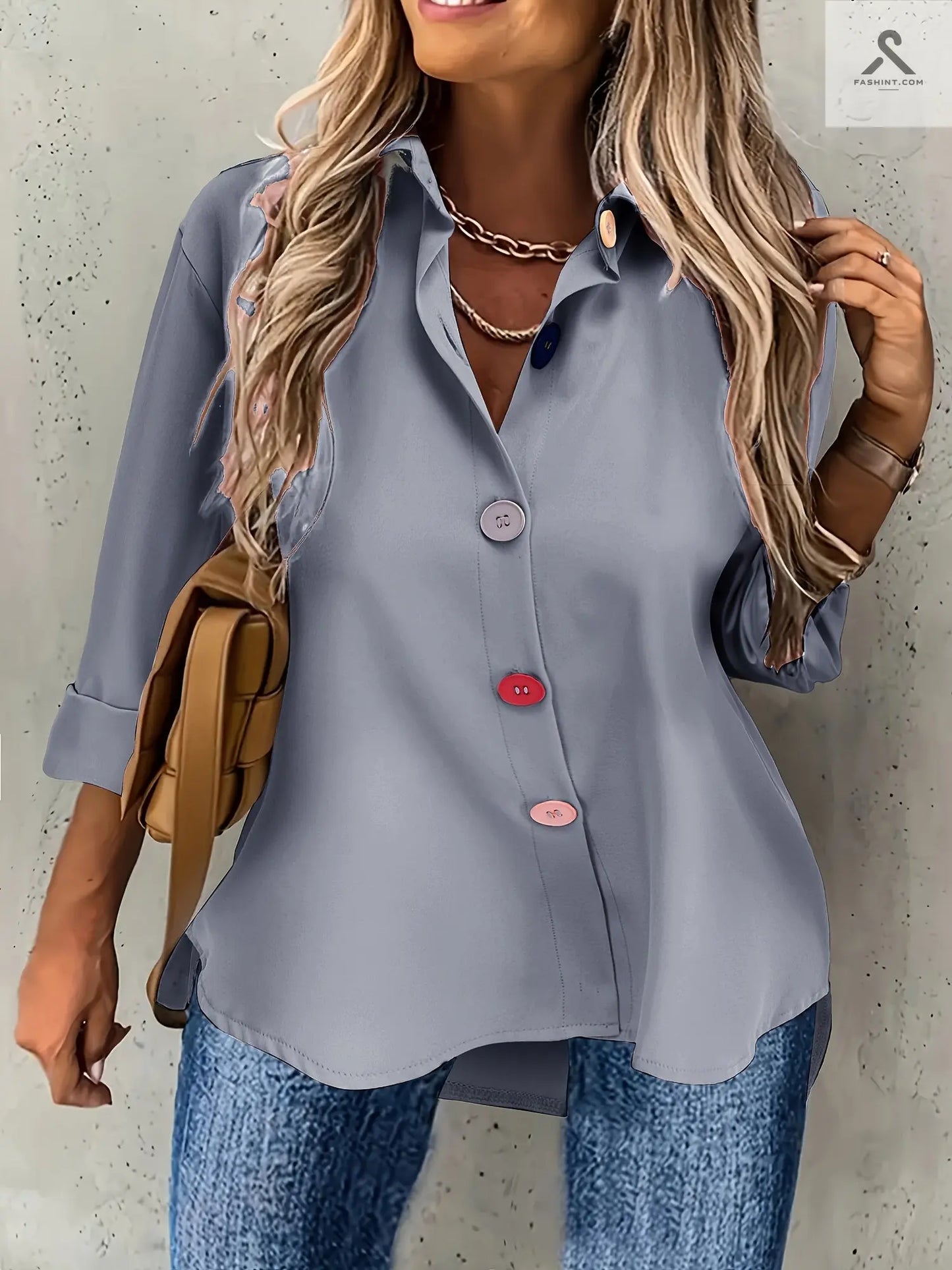 قمصان ملونة بأزرار نسائية عصرية Fashint