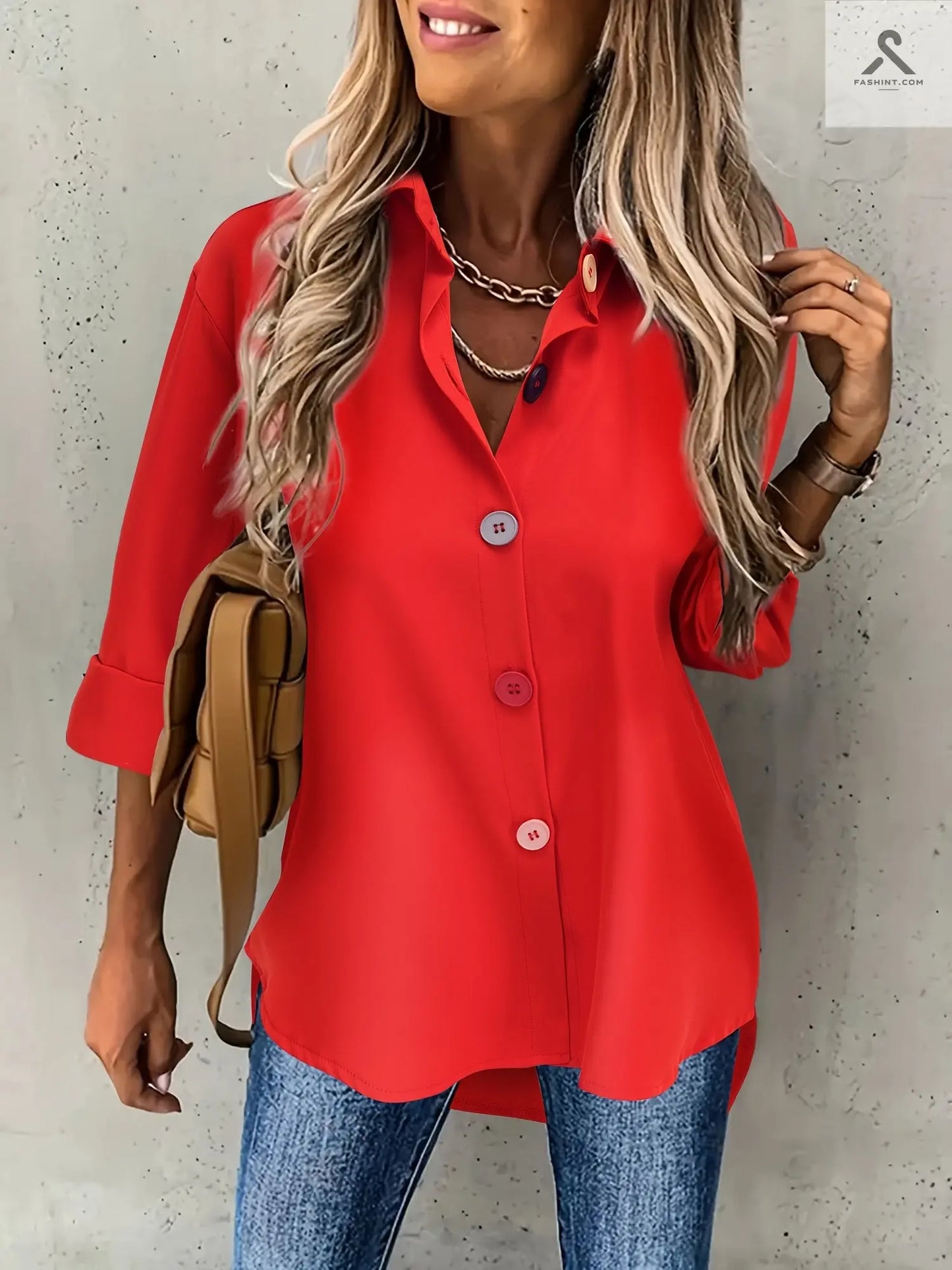 قمصان ملونة بأزرار نسائية عصرية Fashint
