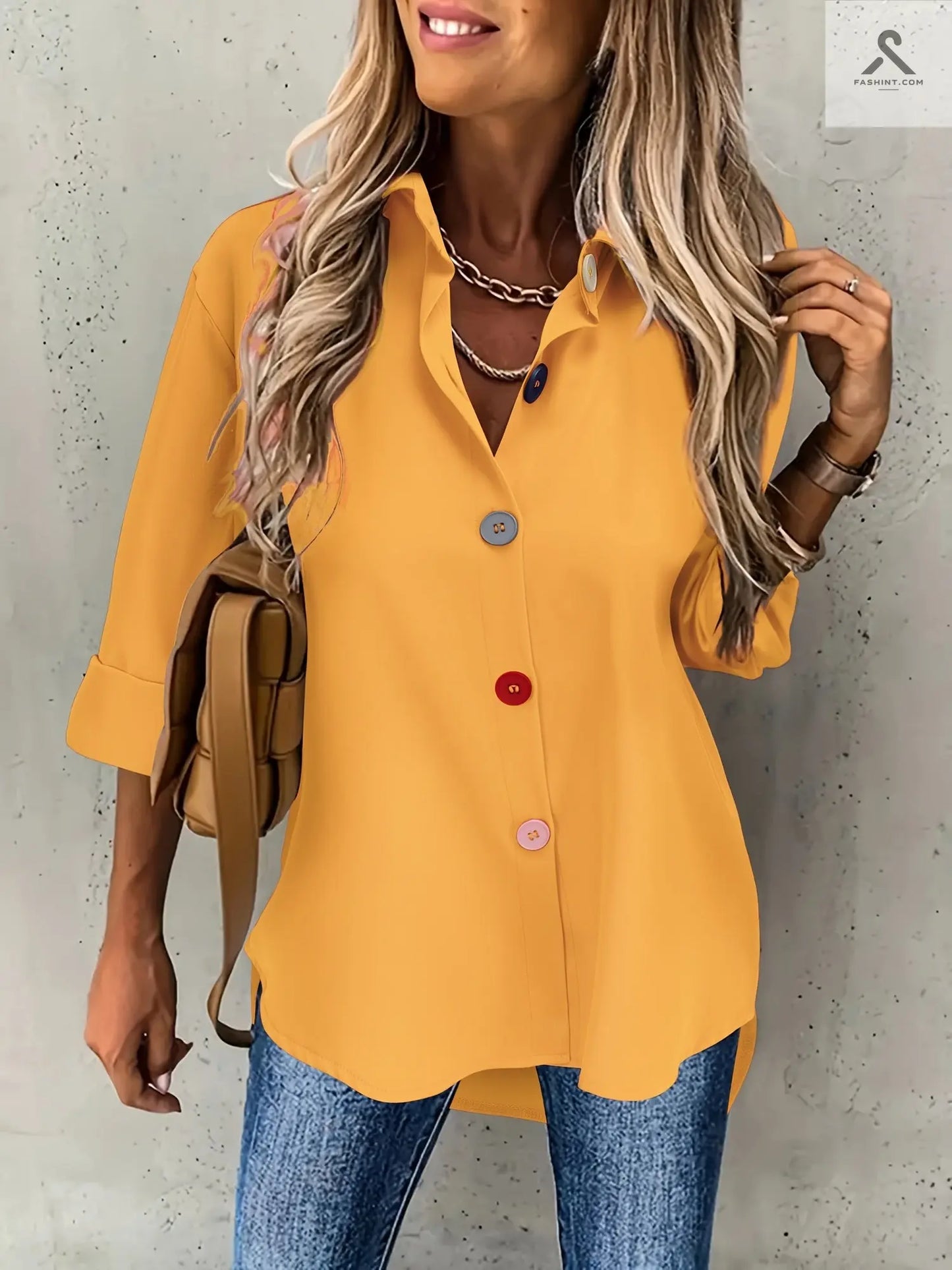 قمصان ملونة بأزرار نسائية عصرية Fashint