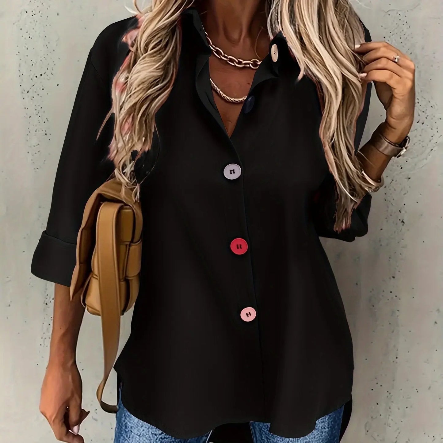 قمصان ملونة بأزرار نسائية عصرية Fashint