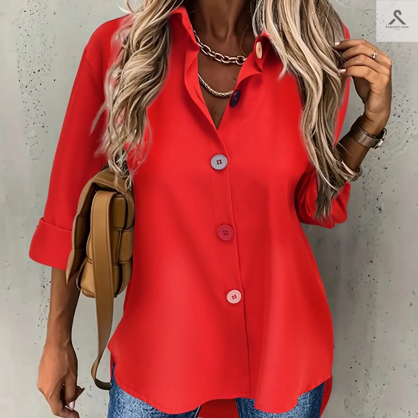 قمصان ملونة بأزرار نسائية عصرية Fashint
