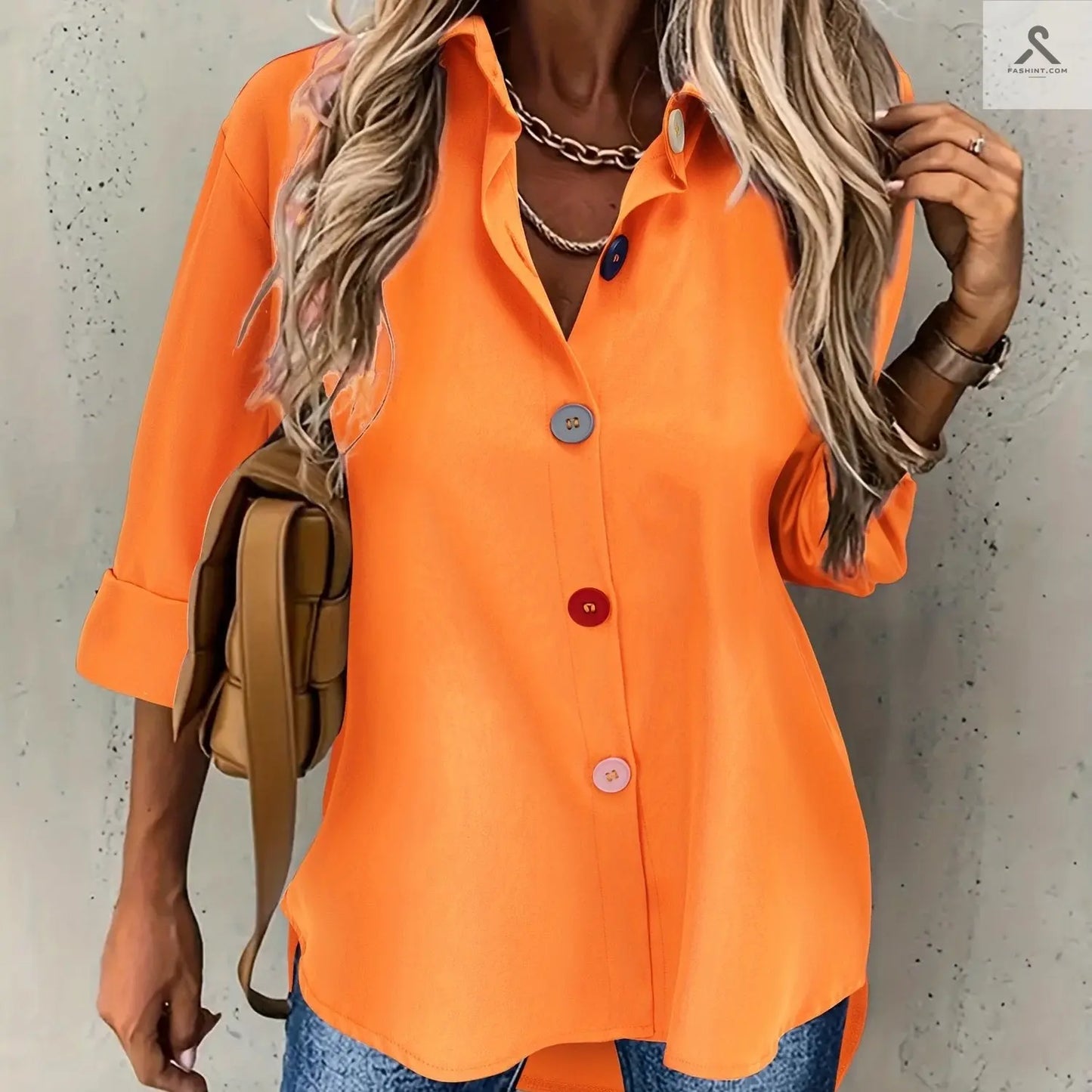 قمصان ملونة بأزرار نسائية عصرية Fashint