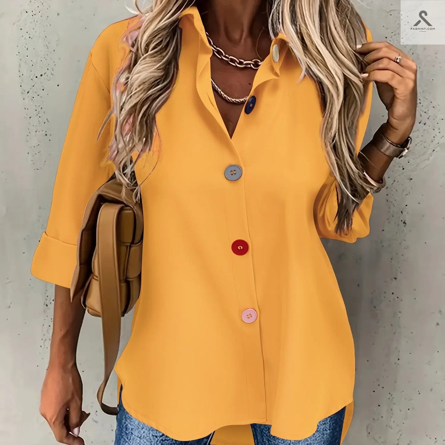 قمصان ملونة بأزرار نسائية عصرية Fashint