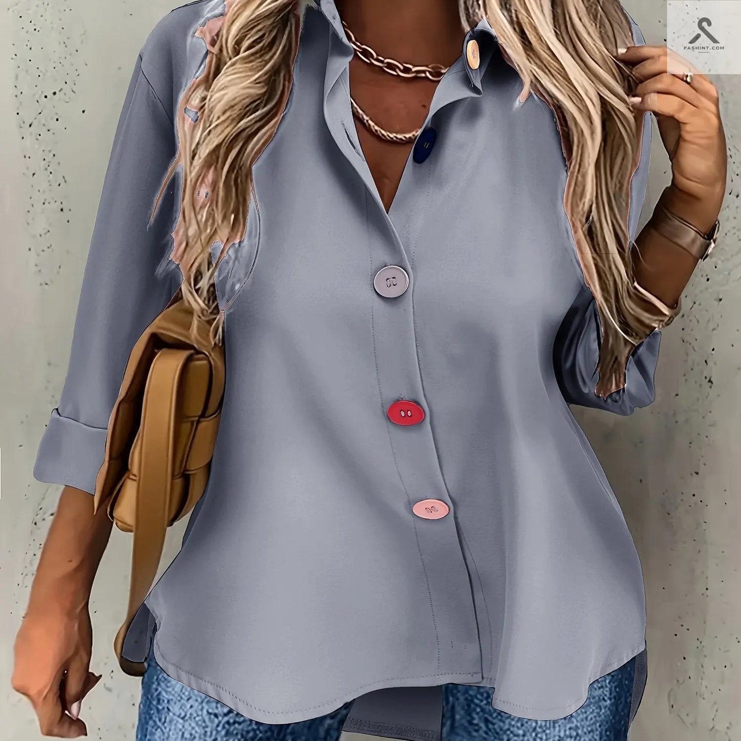 قمصان ملونة بأزرار نسائية عصرية Fashint