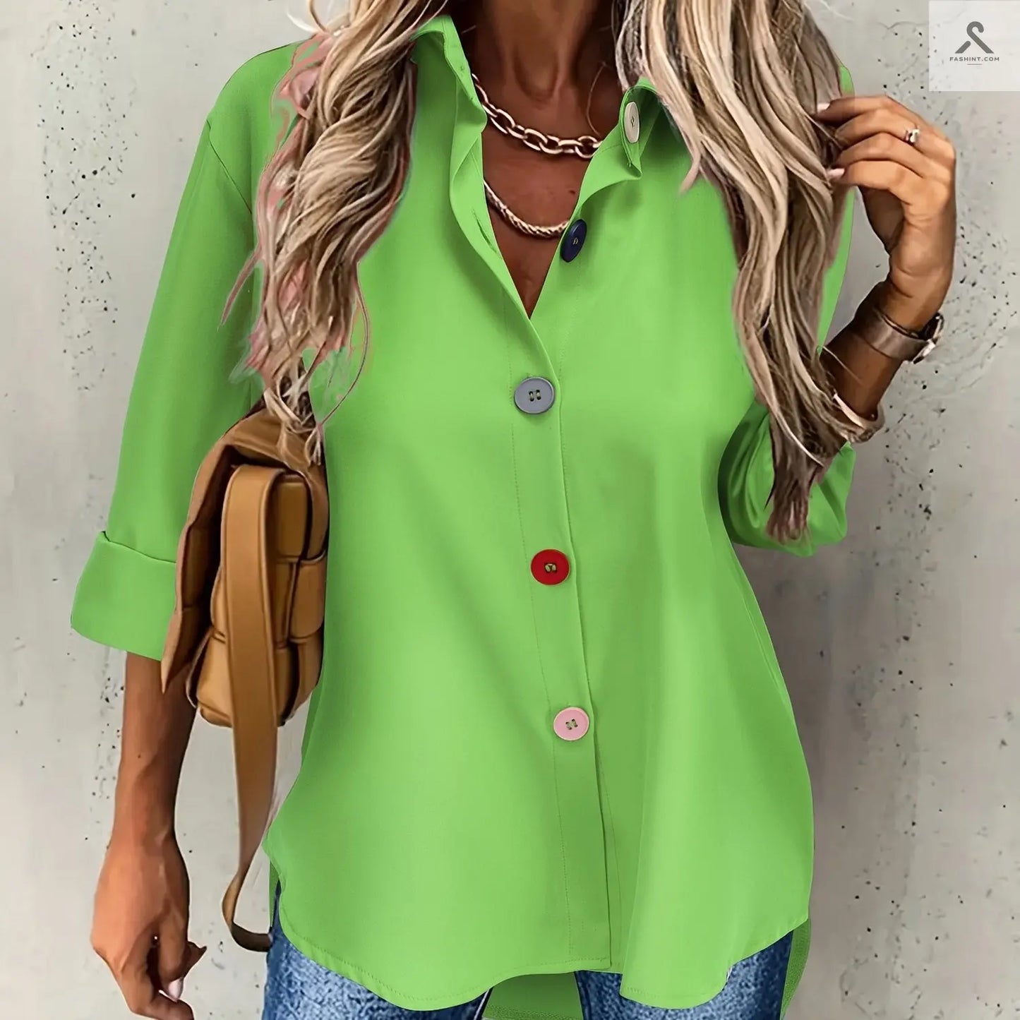 قمصان ملونة بأزرار نسائية عصرية Fashint