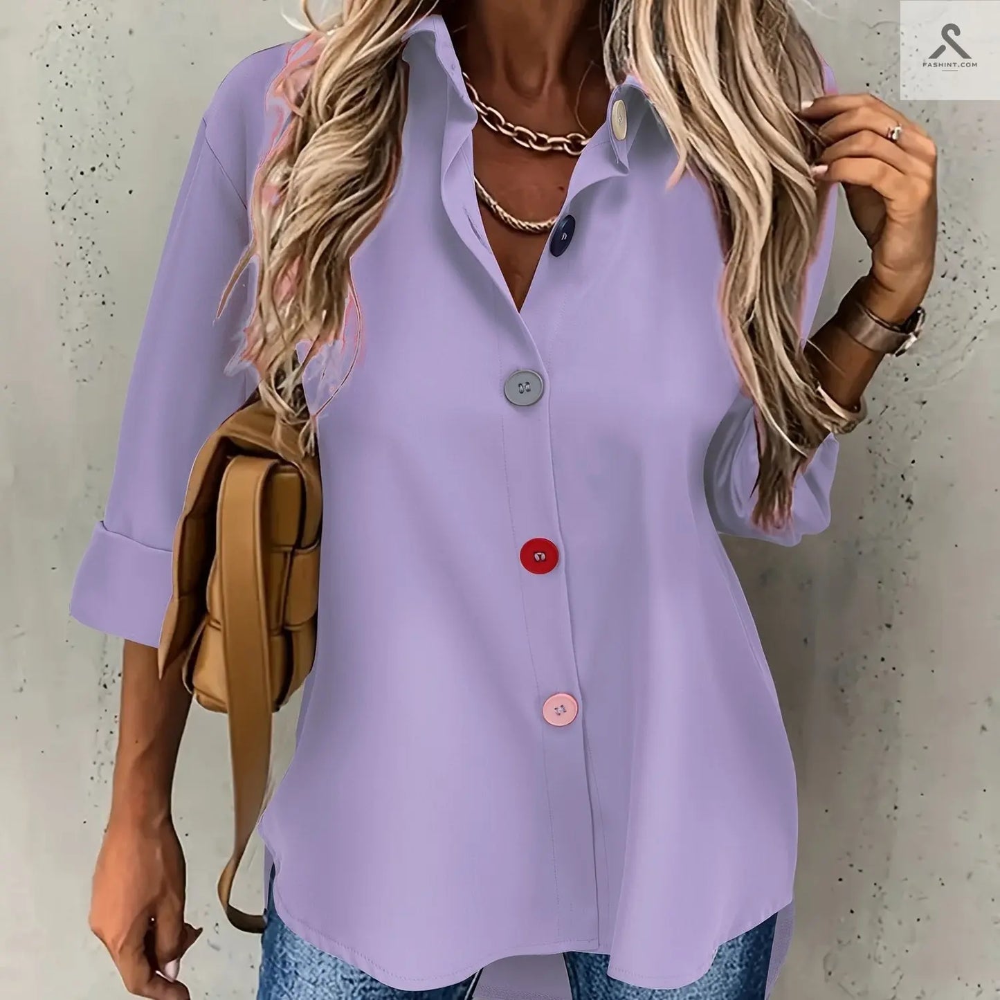 قمصان ملونة بأزرار نسائية عصرية Fashint