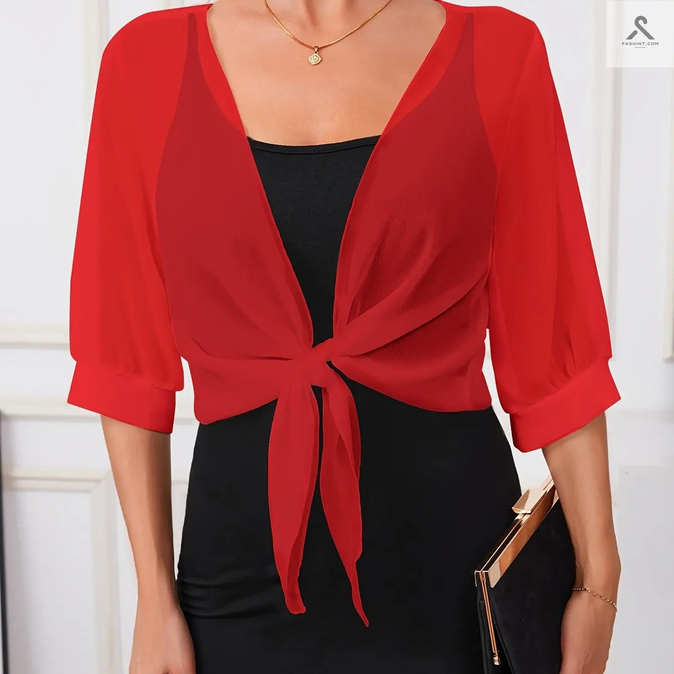 اختاري رداء شال بوليستر شفاف أنيق مع تفاصيل ربط أمامية Fashint
