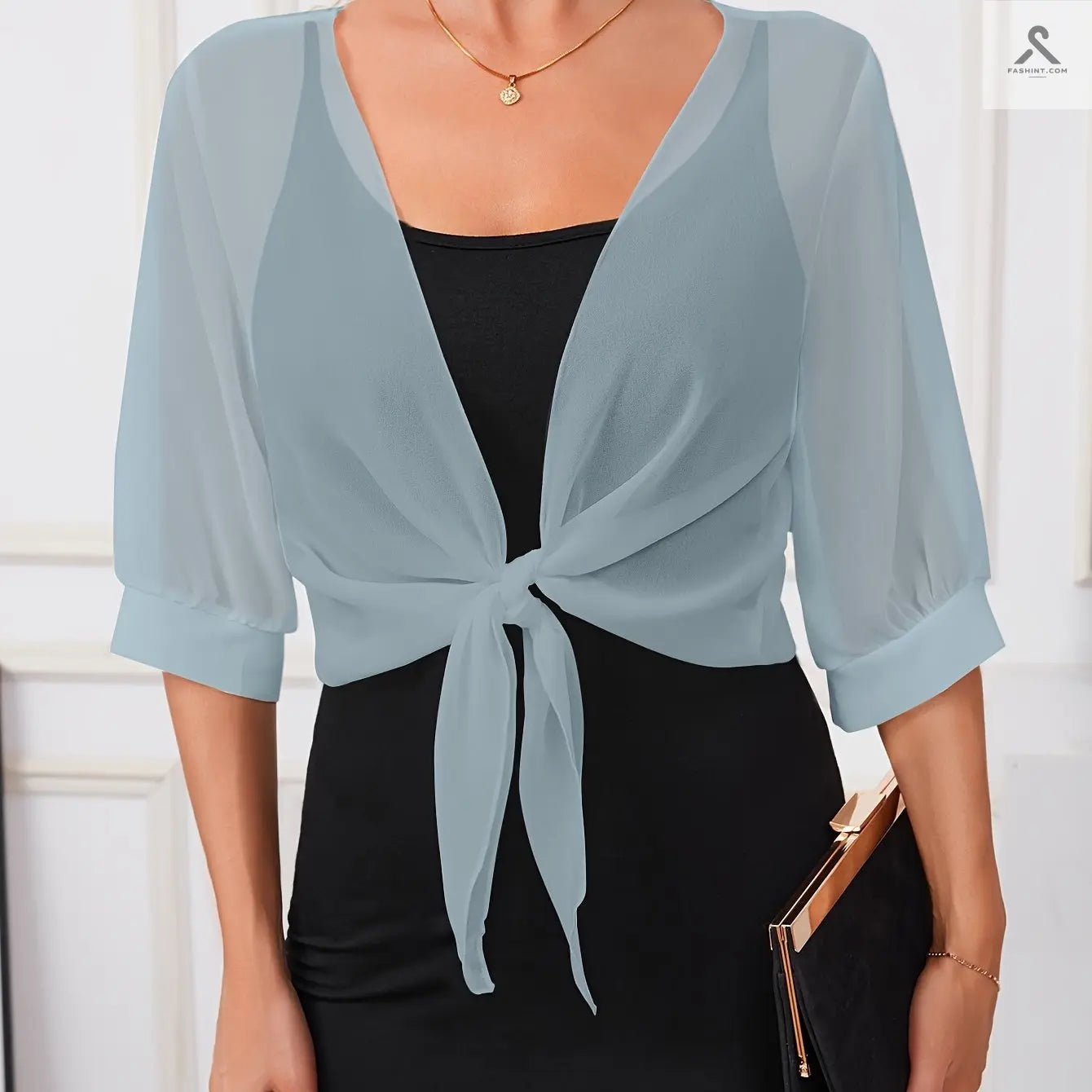 اختاري رداء شال بوليستر شفاف أنيق مع تفاصيل ربط أمامية Fashint