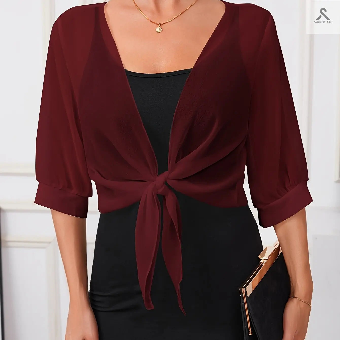 اختاري رداء شال بوليستر شفاف أنيق مع تفاصيل ربط أمامية Fashint