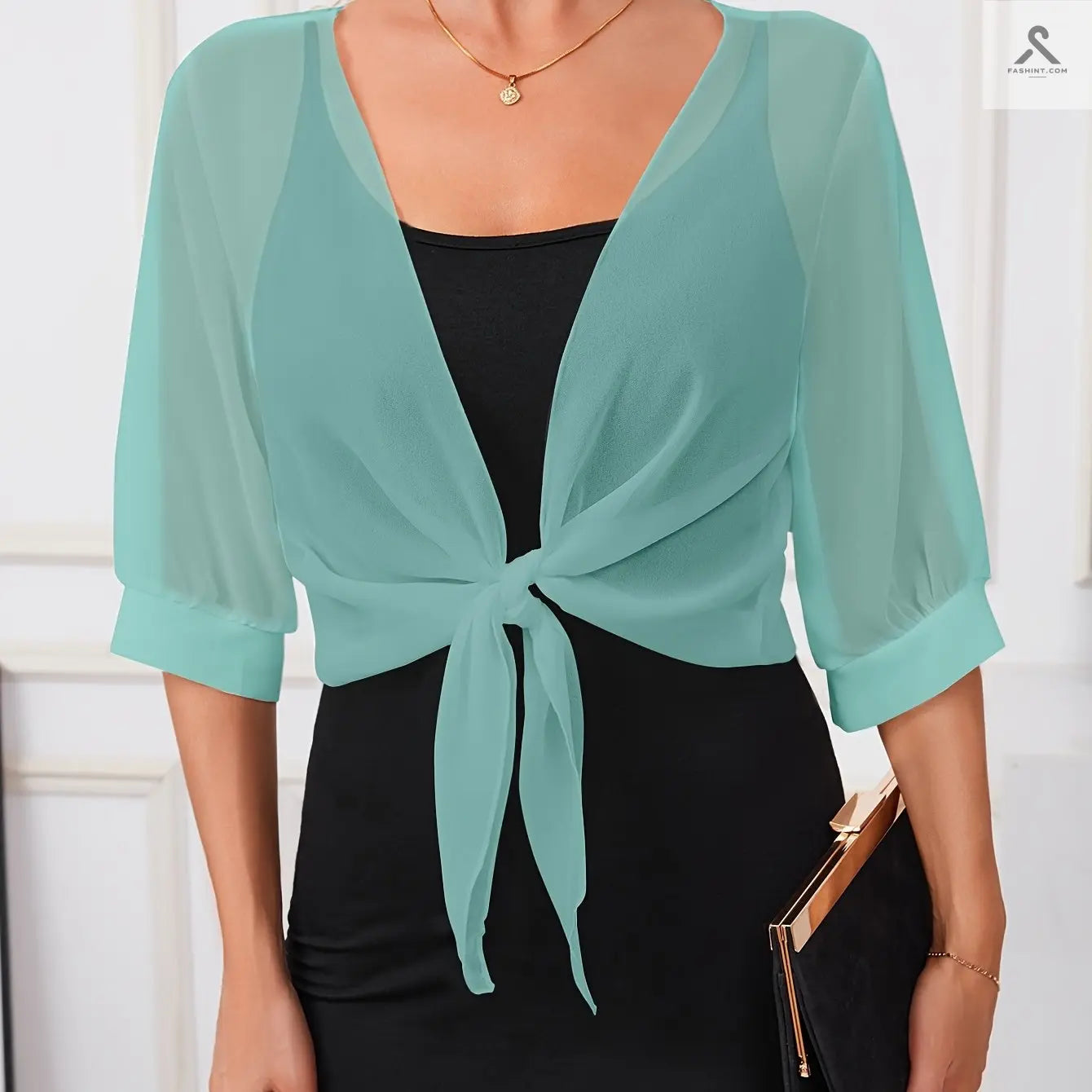 اختاري رداء شال بوليستر شفاف أنيق مع تفاصيل ربط أمامية Fashint