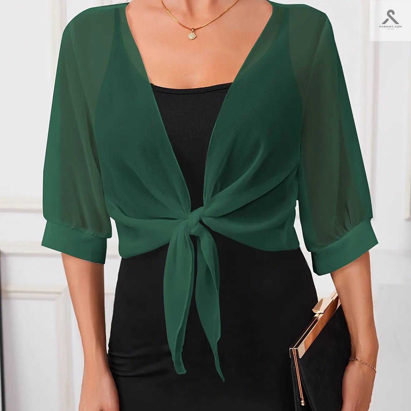 اختاري رداء شال بوليستر شفاف أنيق مع تفاصيل ربط أمامية Fashint