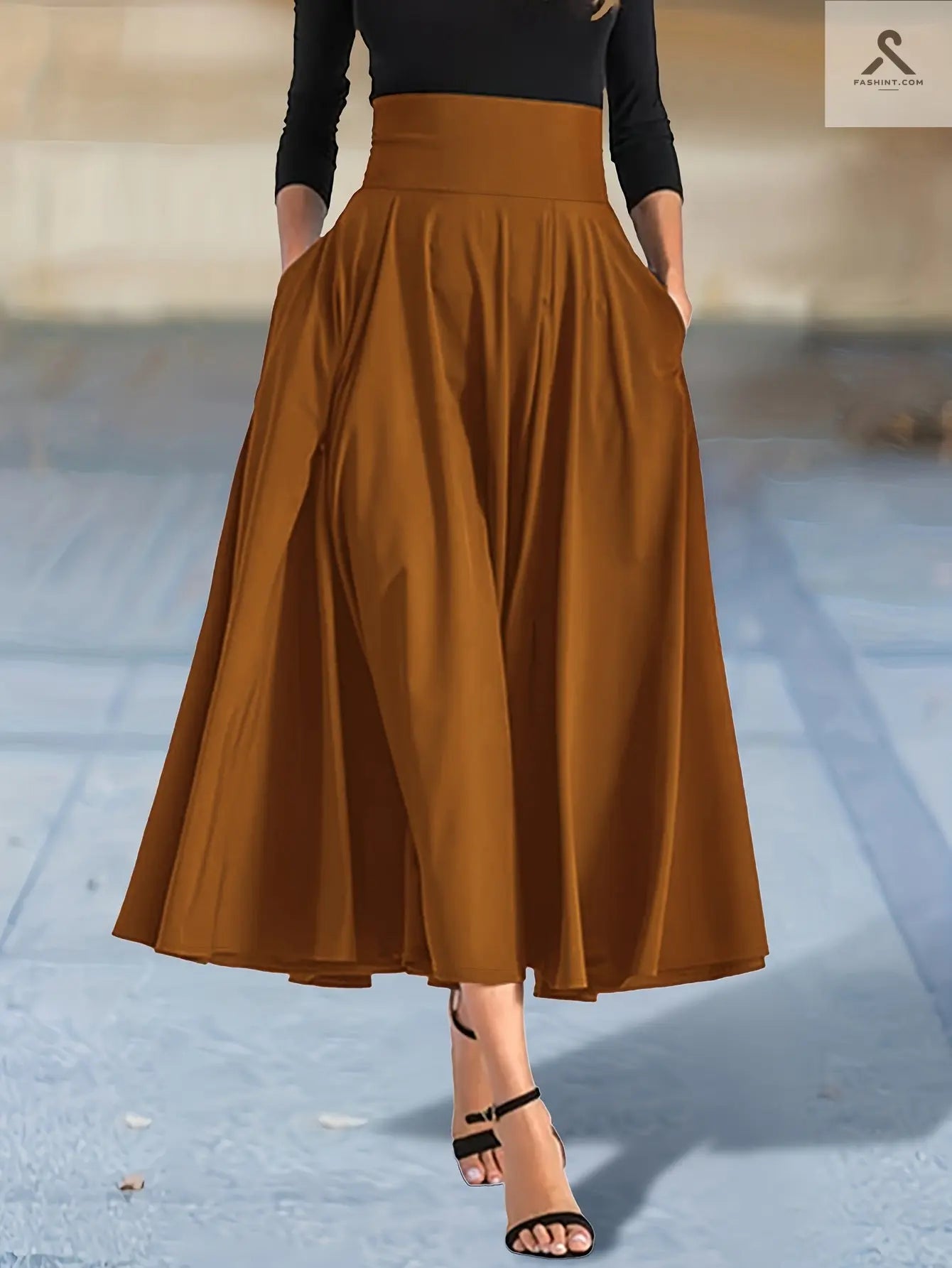 تنانير ماكسي عصرية بخلفية مشدودة ذات خصر عال Fashint