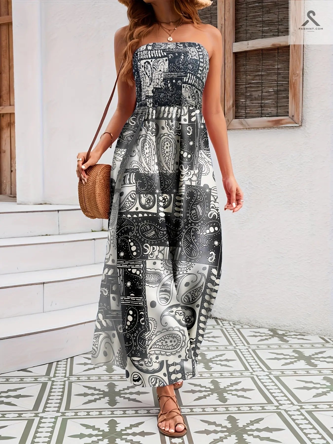 جمبسوت أنيق بطبعة زهرية عرقية Fashint