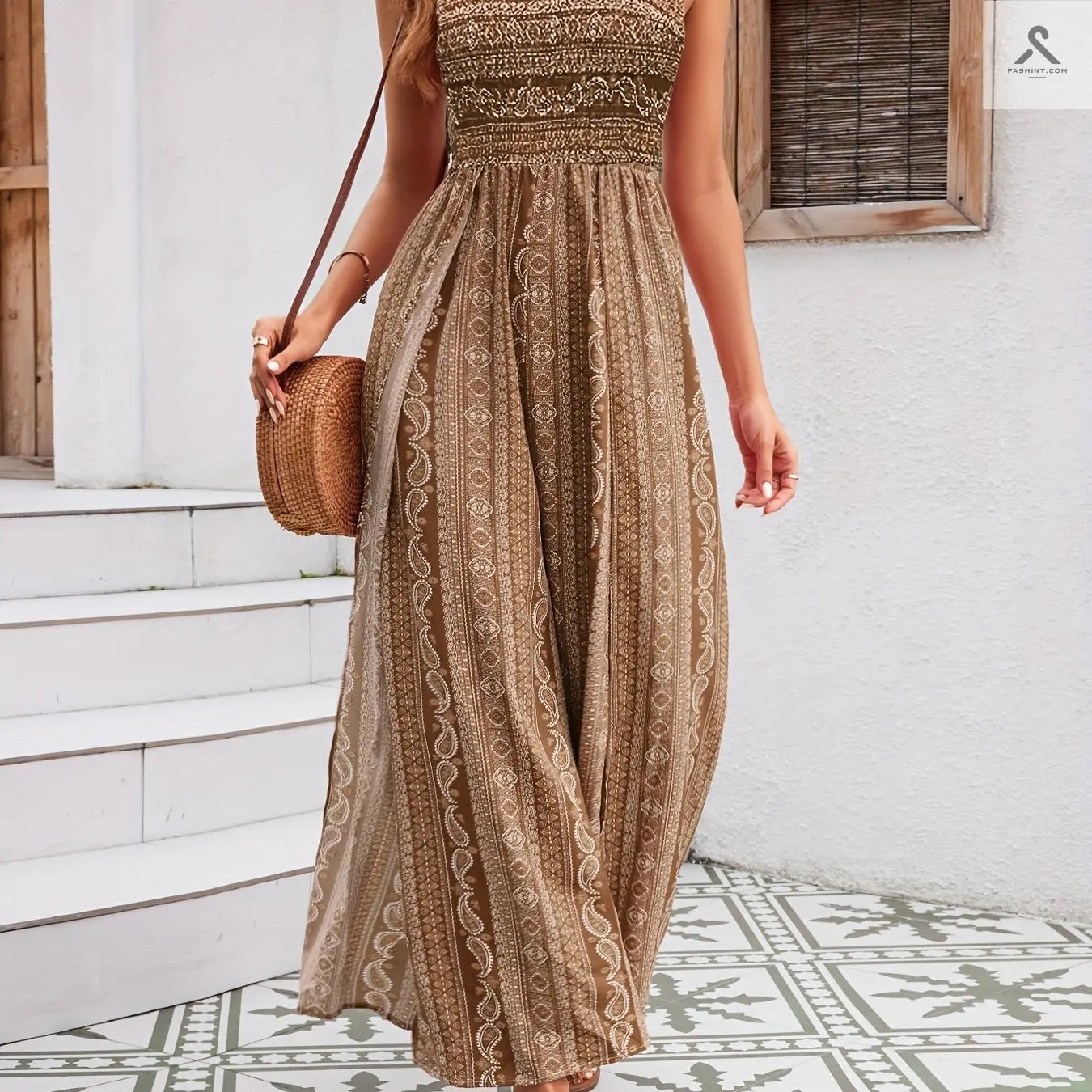 جمبسوت أنيق بطبعة زهرية عرقية Fashint