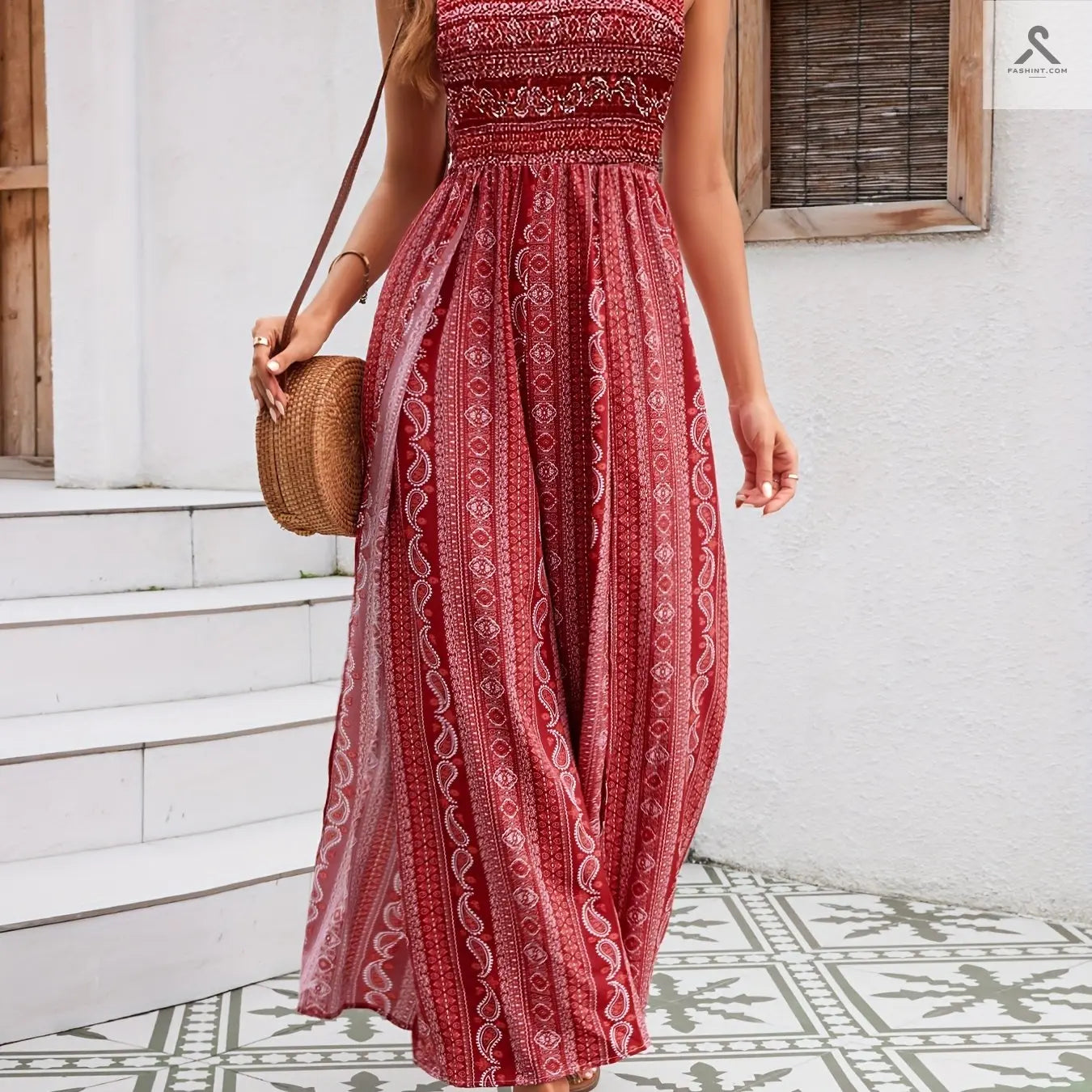 جمبسوت أنيق بطبعة زهرية عرقية Fashint