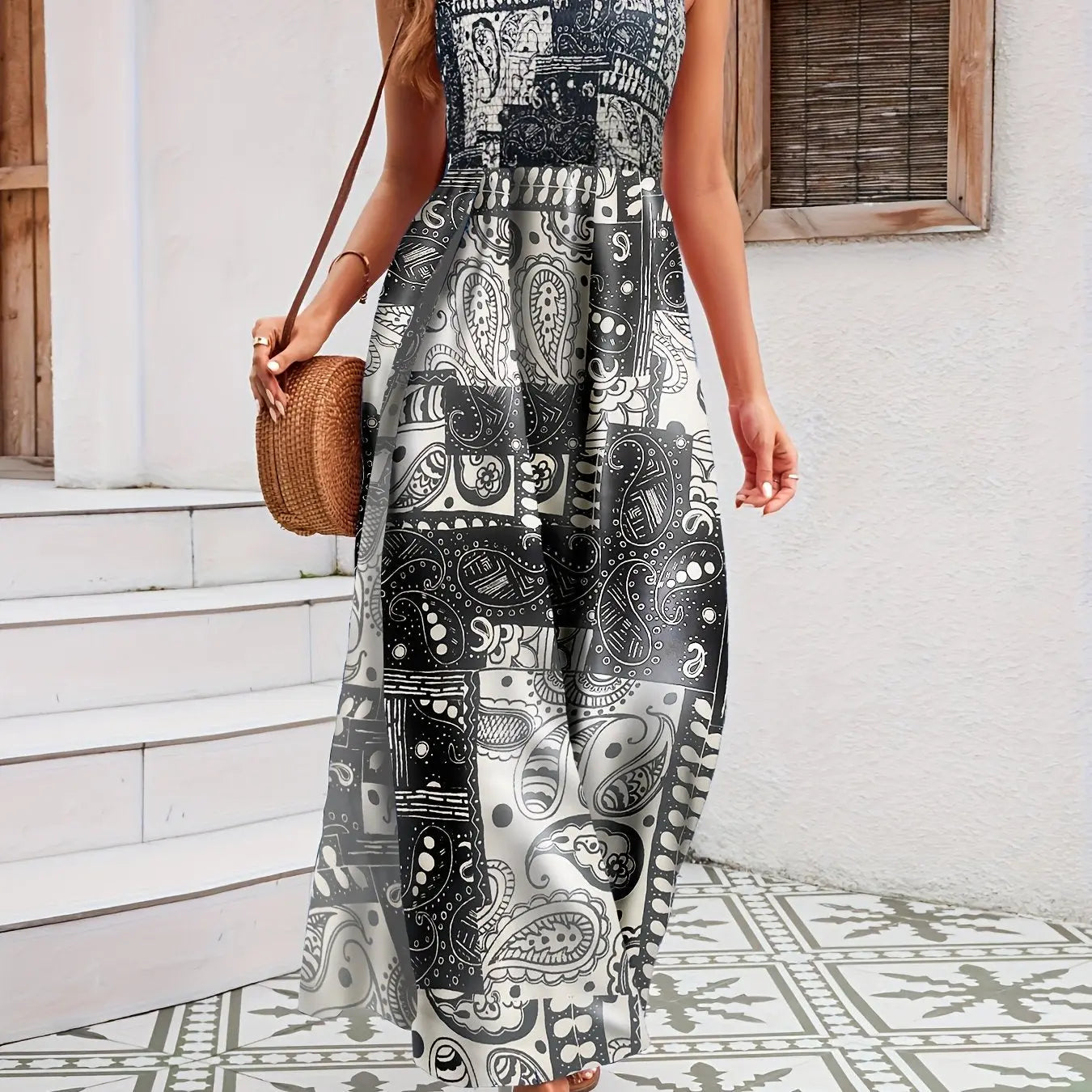 جمبسوت أنيق بطبعة زهرية عرقية Fashint