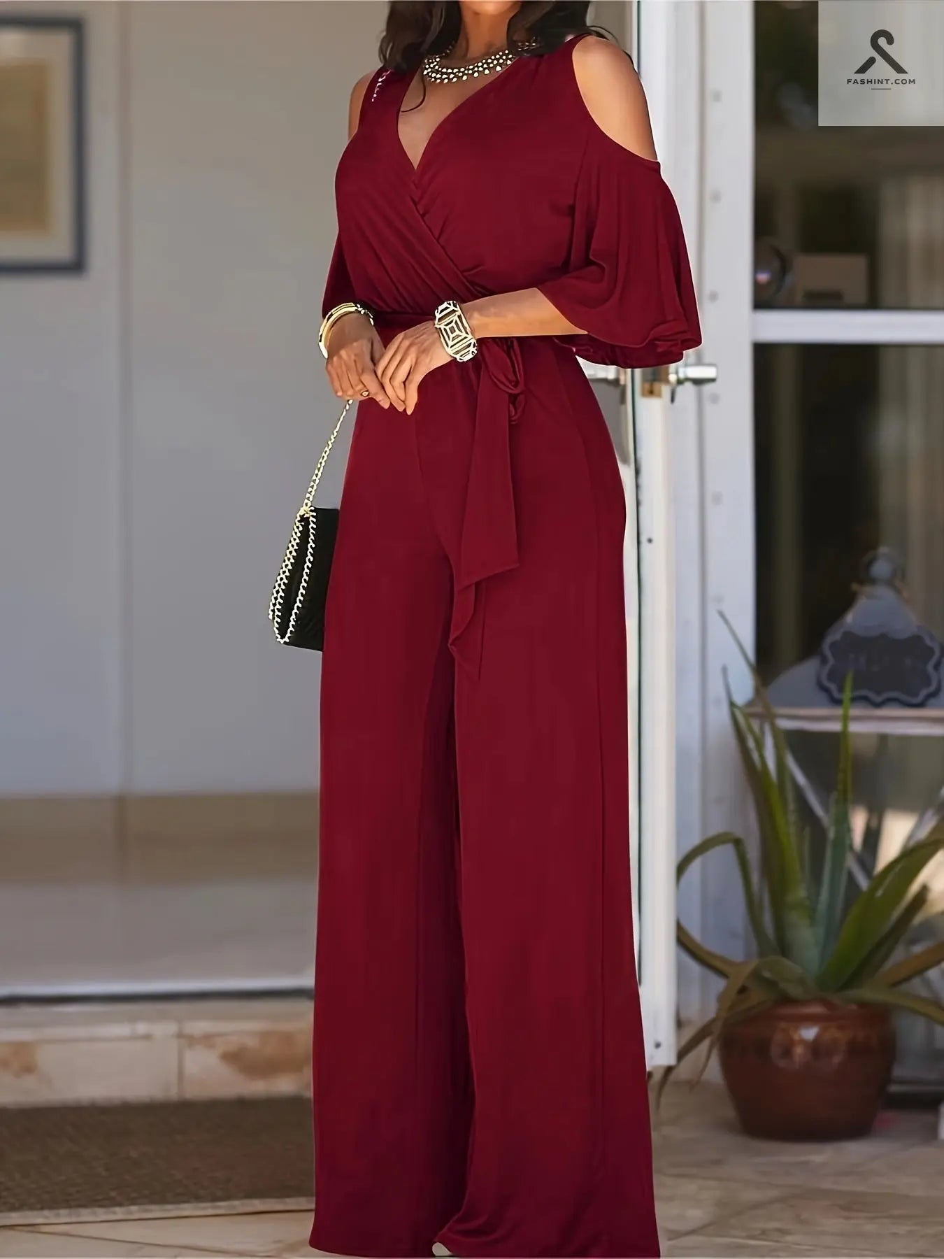 بدلة نسائية أنيقة دون حمالات ذات رسمة خالية من النقوش Fashint