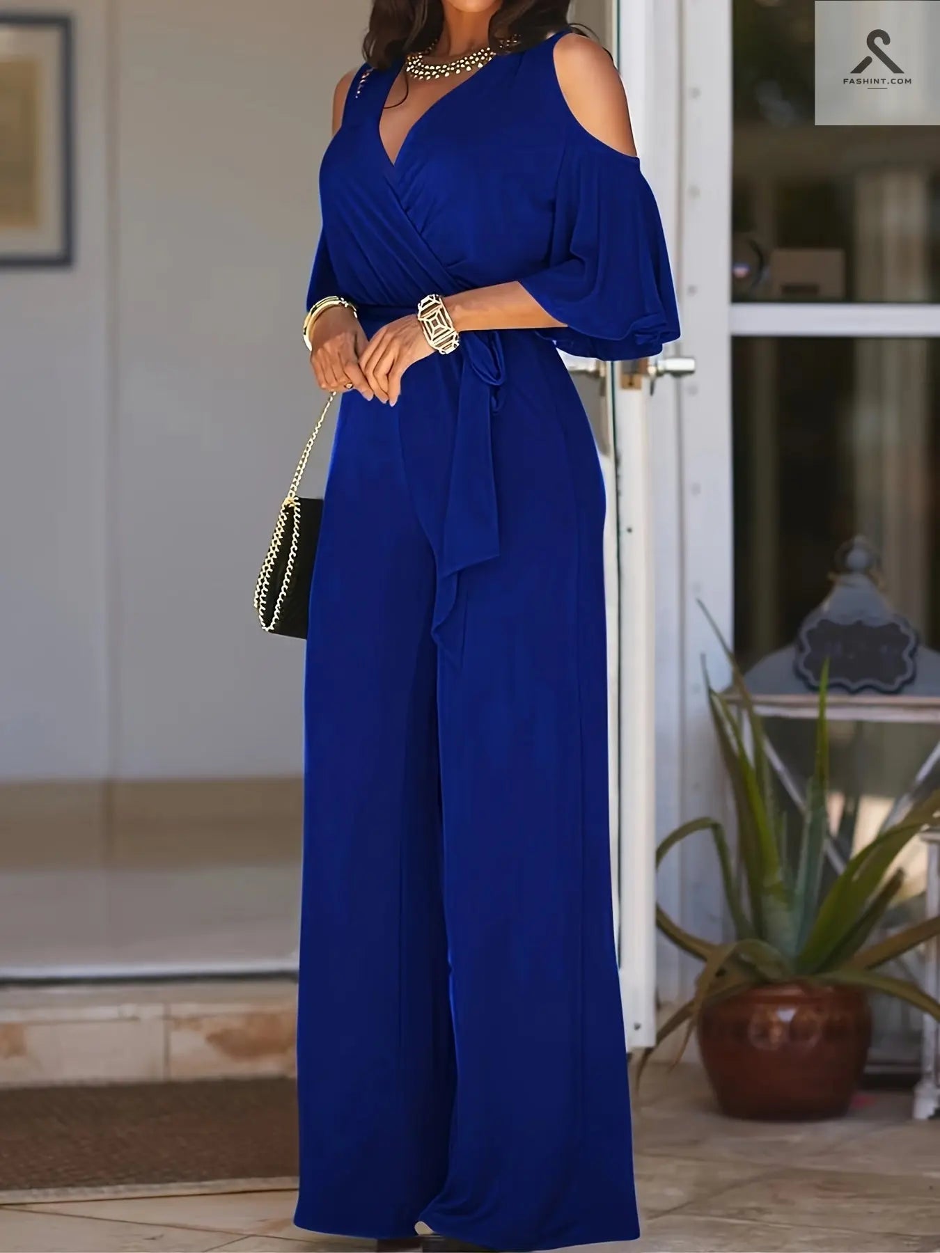بدلة نسائية أنيقة دون حمالات ذات رسمة خالية من النقوش Fashint