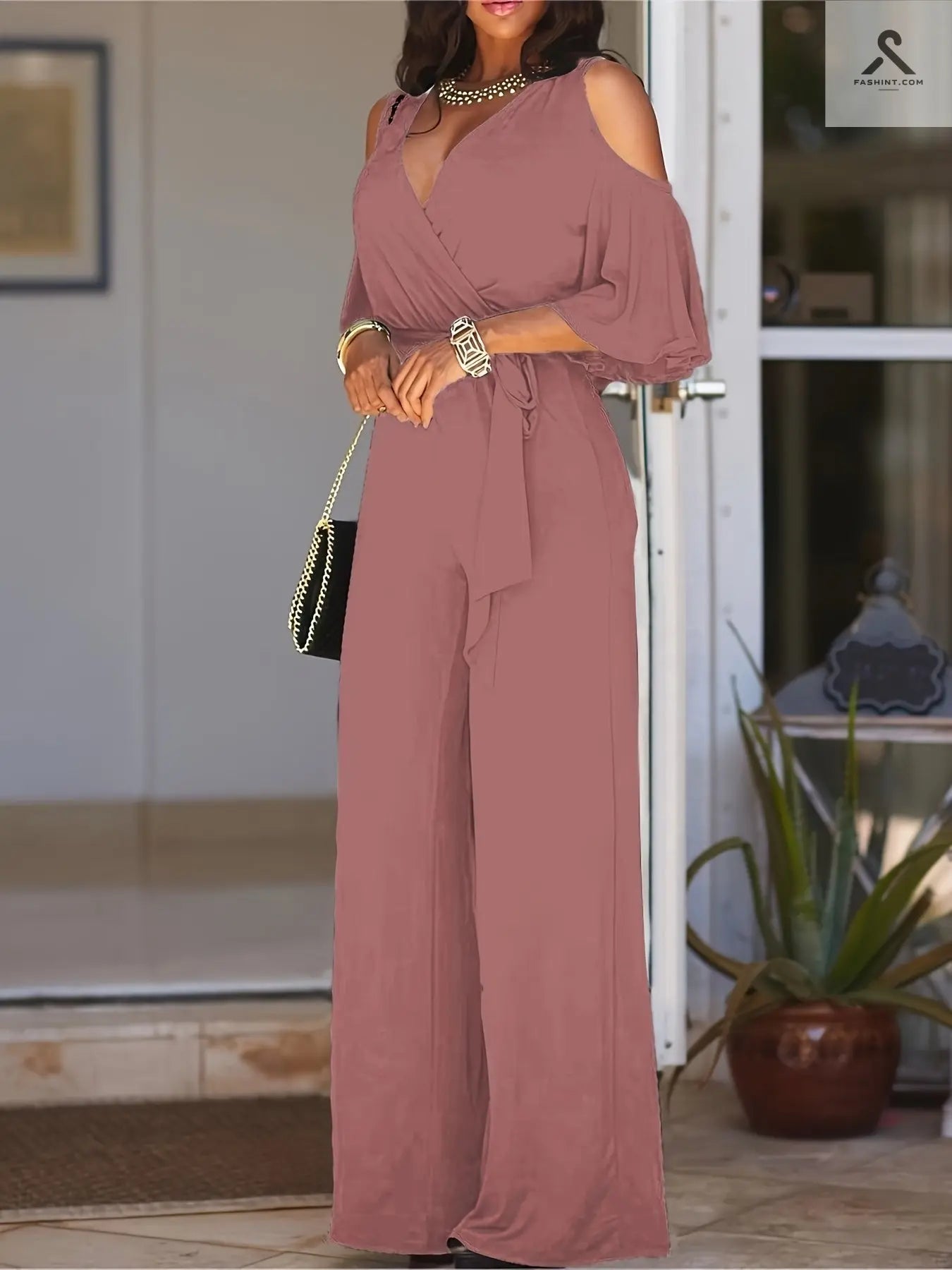 بدلة نسائية أنيقة دون حمالات ذات رسمة خالية من النقوش Fashint