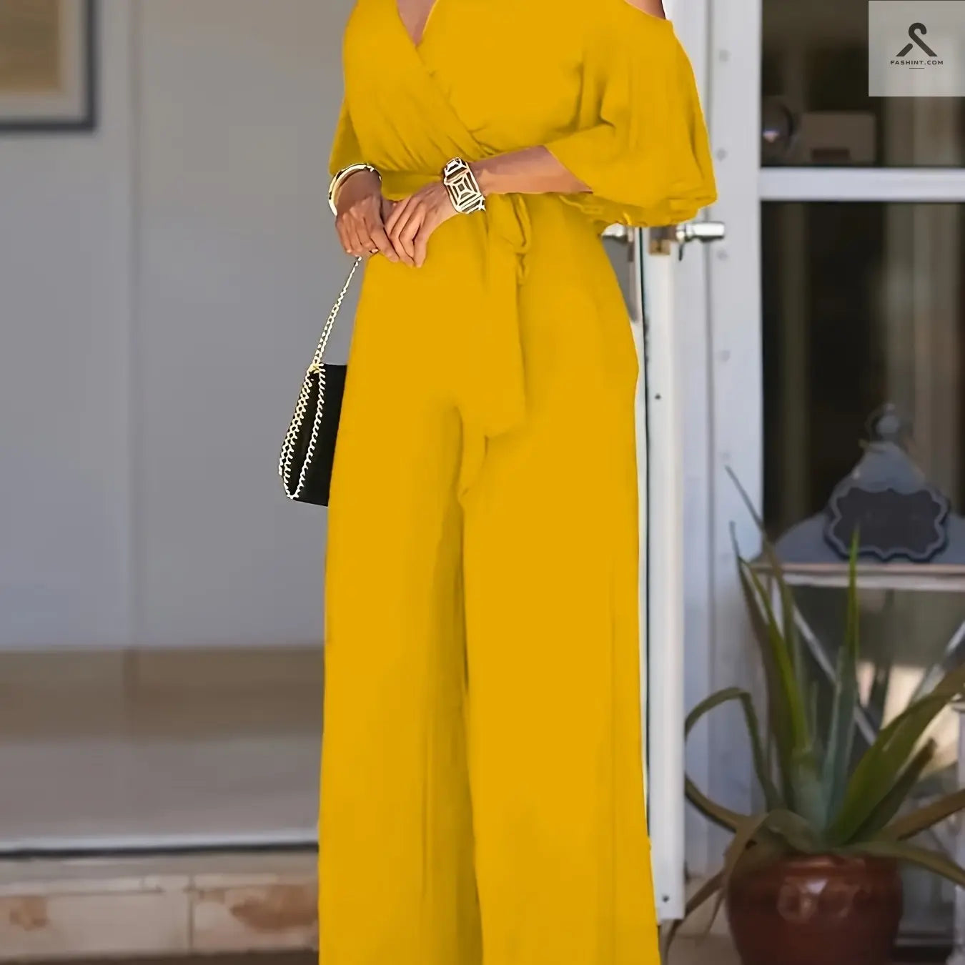 بدلة نسائية أنيقة دون حمالات ذات رسمة خالية من النقوش Fashint