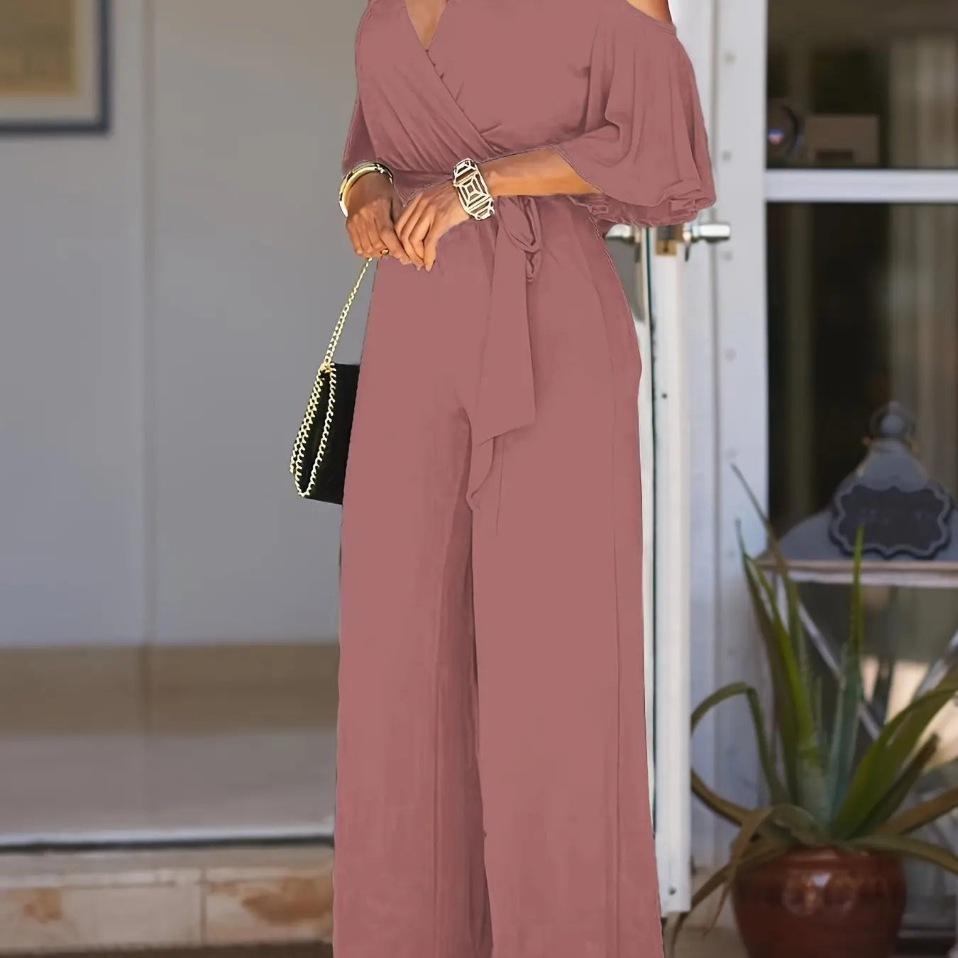 بدلة نسائية أنيقة دون حمالات ذات رسمة خالية من النقوش Fashint