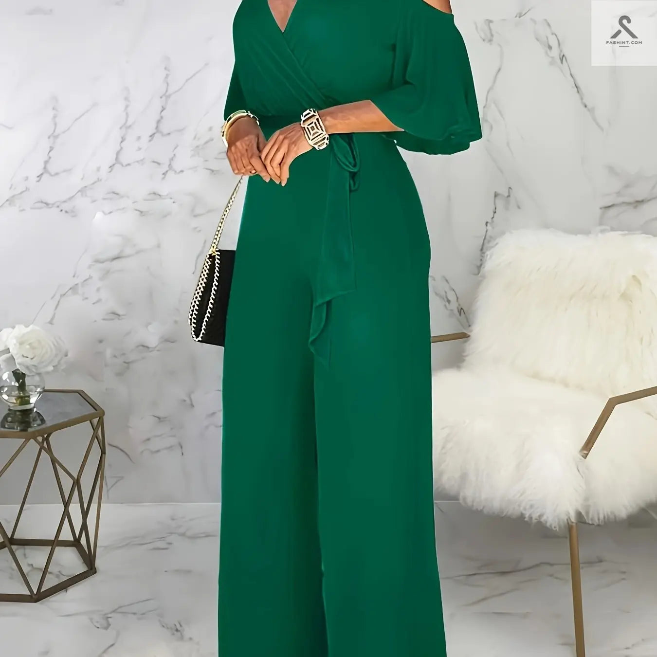 بدلة نسائية أنيقة دون حمالات ذات رسمة خالية من النقوش Fashint