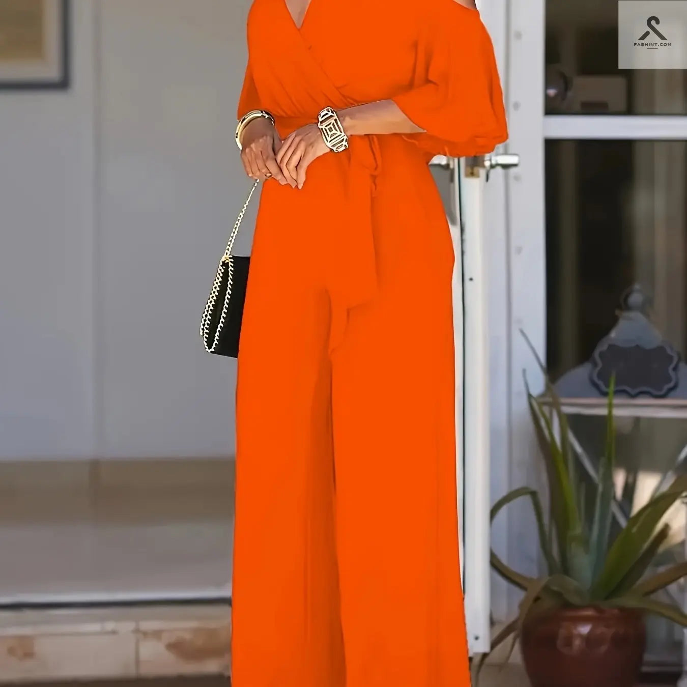 بدلة نسائية أنيقة دون حمالات ذات رسمة خالية من النقوش Fashint