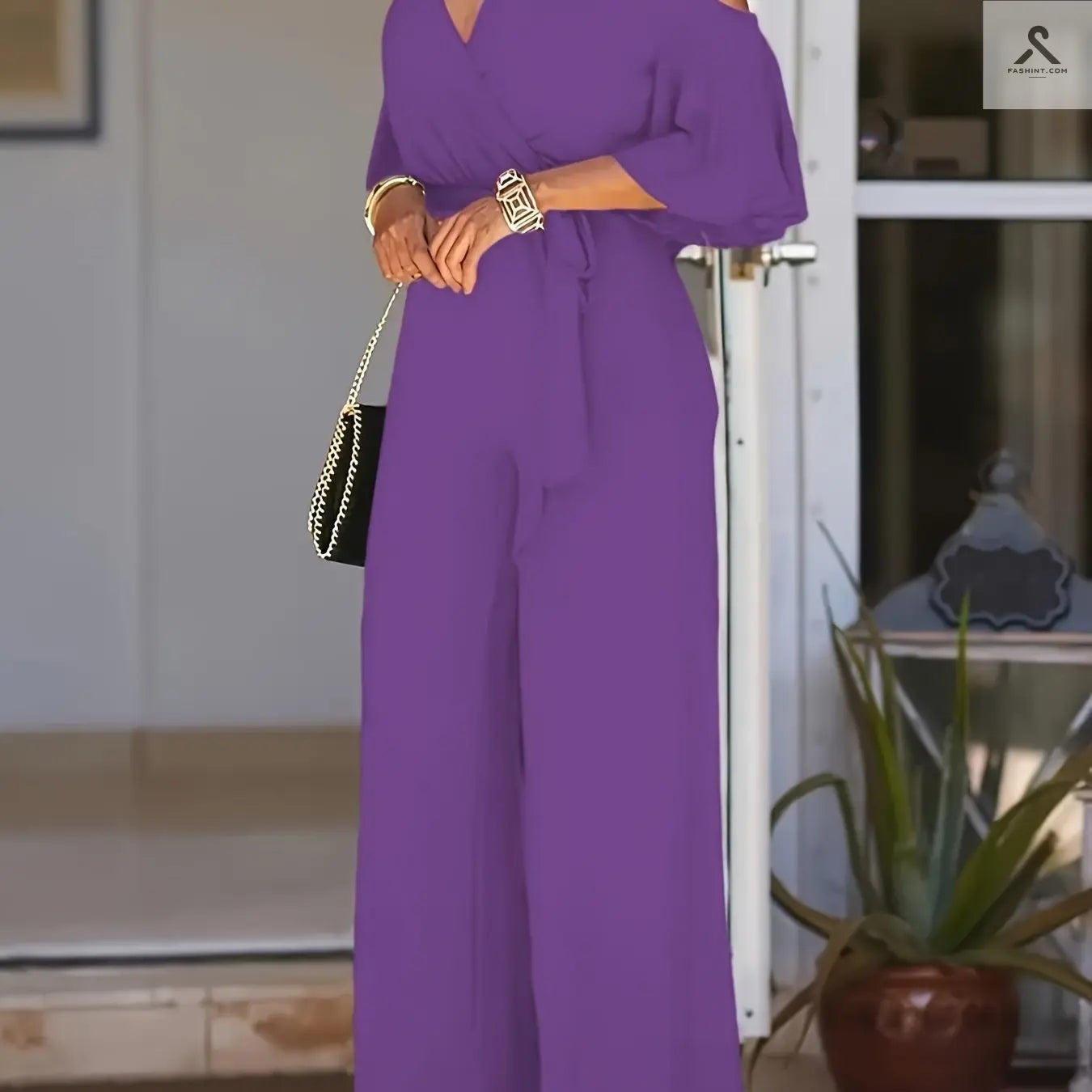 بدلة نسائية أنيقة دون حمالات ذات رسمة خالية من النقوش Fashint