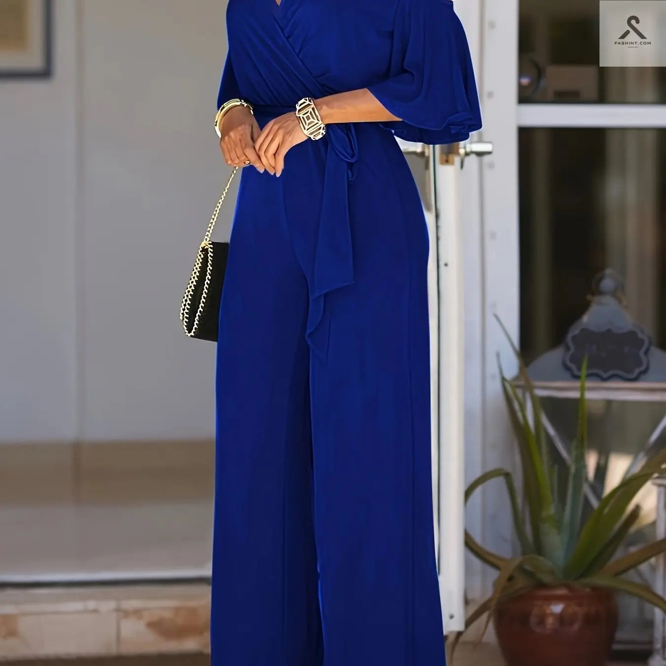 بدلة نسائية أنيقة دون حمالات ذات رسمة خالية من النقوش Fashint