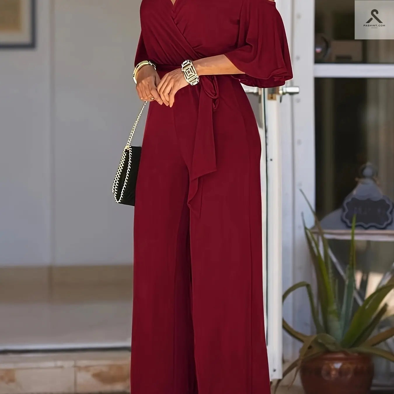 بدلة نسائية أنيقة دون حمالات ذات رسمة خالية من النقوش Fashint