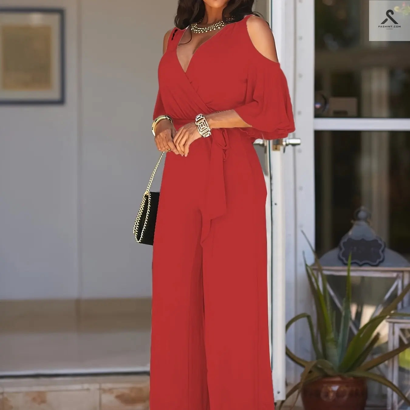 بدلة نسائية أنيقة دون حمالات ذات رسمة خالية من النقوش Fashint