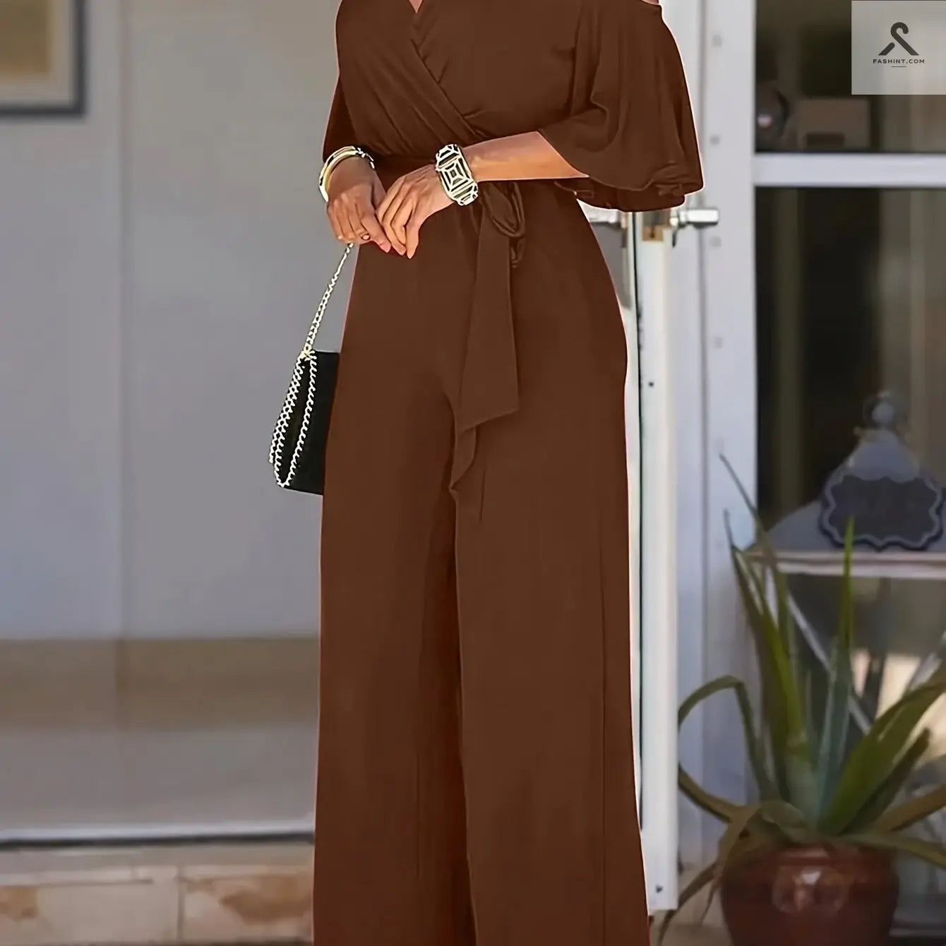 بدلة نسائية أنيقة دون حمالات ذات رسمة خالية من النقوش Fashint