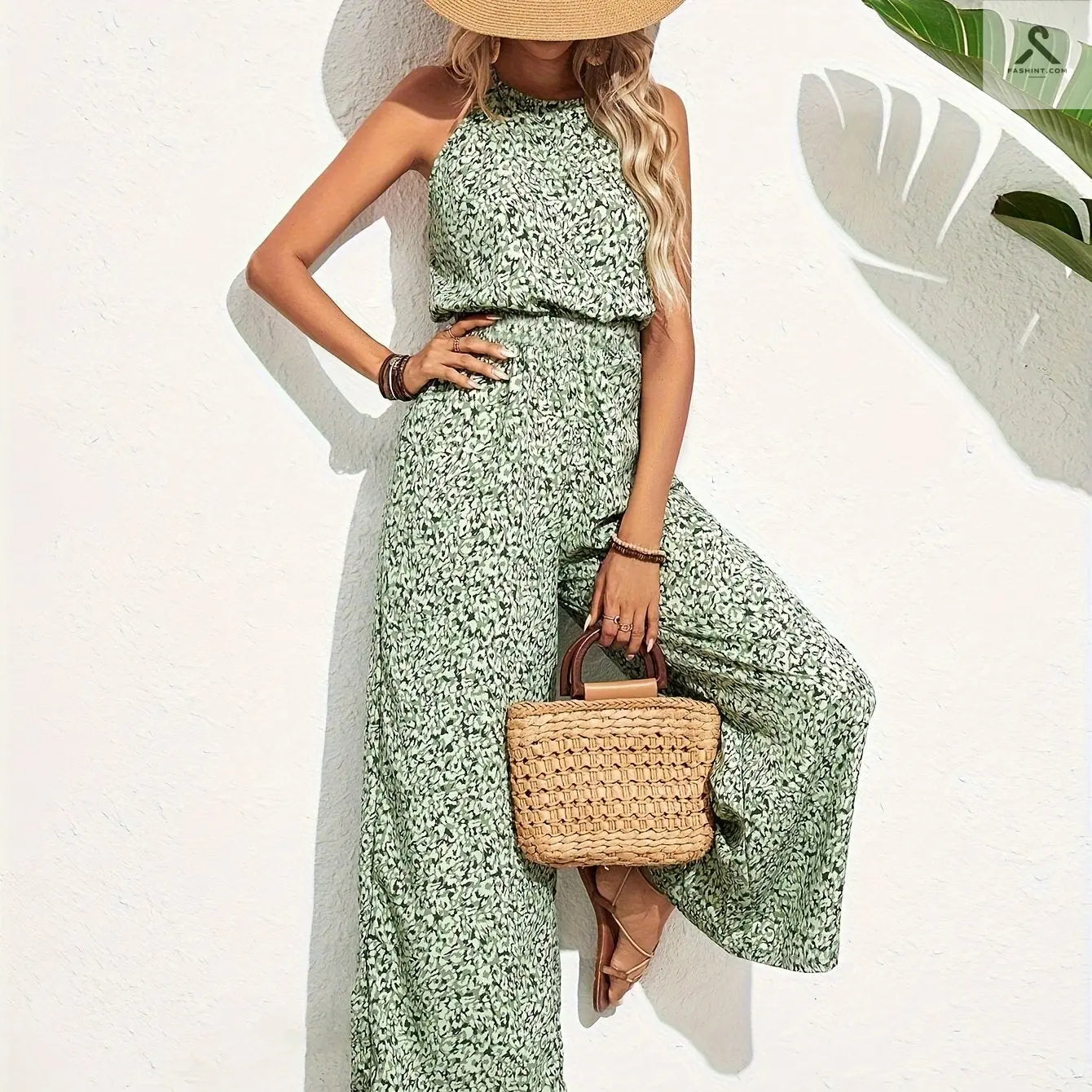 جمبسوت نسائي مطبوع بتصميم واسع للبدن Fashint