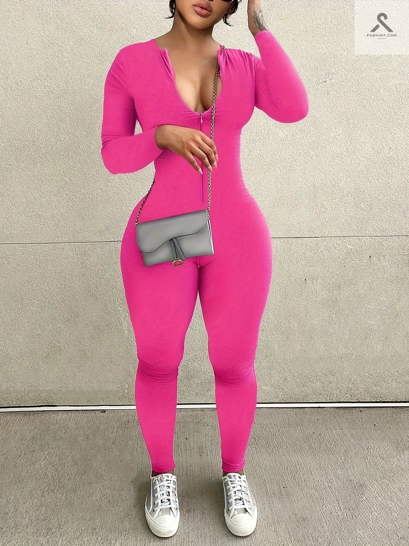 سروال قفز أسود سهل الارتداء للنساء Fashint
