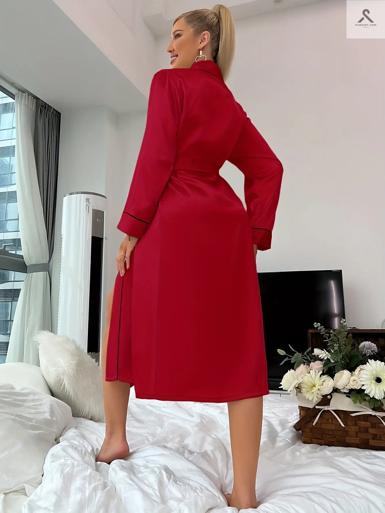 روب نوم طويل أنيق للنساء يتوفر بألوان أساسية Fashint