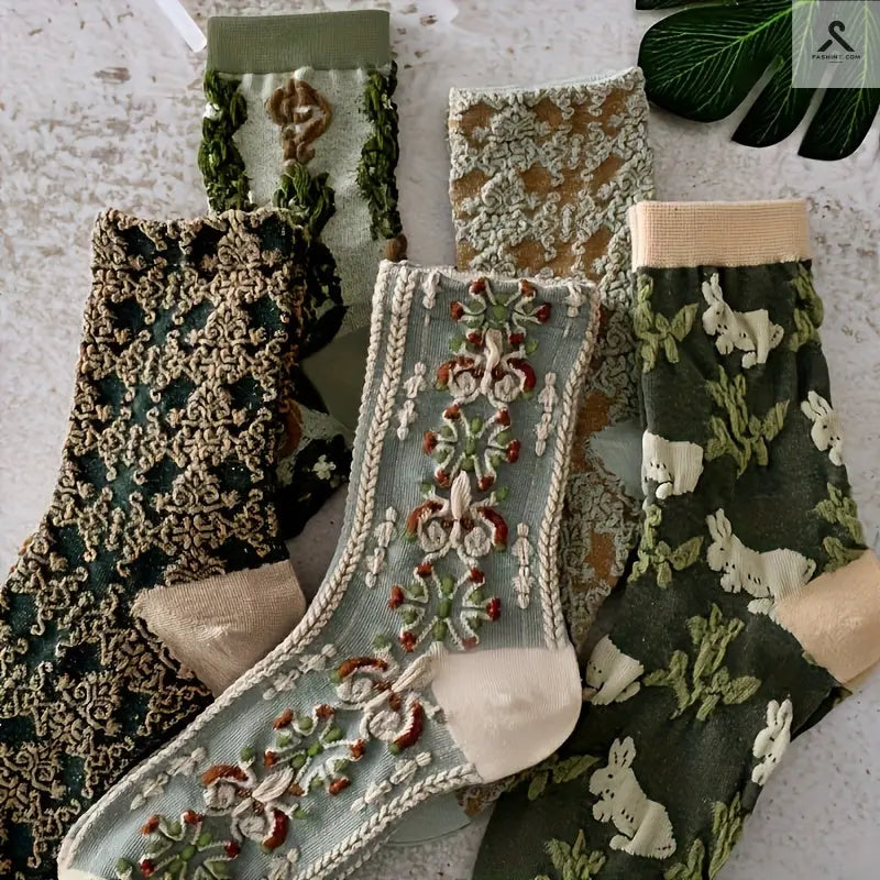 جوارب نسائية بطبعة زهور مريحة وقابلة للتنفس Fashint