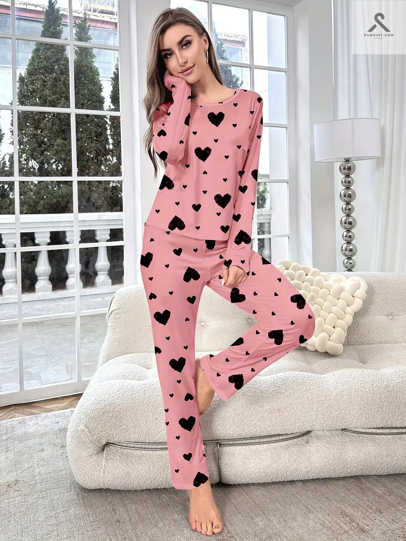 مجموعة بيجاما قلب مطبوعة نسائية مريحة وعصرية Fashint