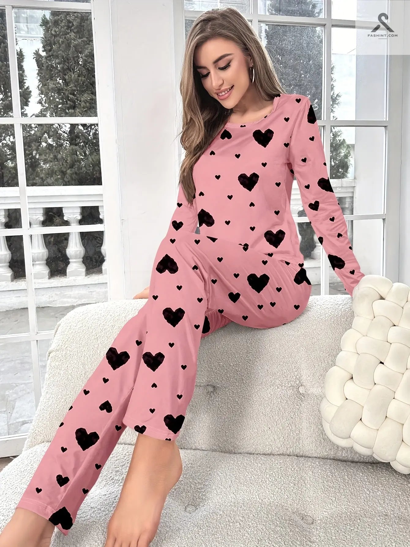 مجموعة بيجاما قلب مطبوعة نسائية مريحة وعصرية Fashint